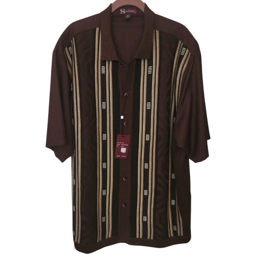 Silversilk Signature Men Brown Tan Cream Button-up Shirt In Size XL38